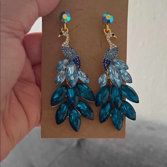 Jewelry - Elegant Peacock Blue and Gold Earrings